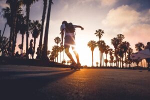 Skateboarding at sunset
