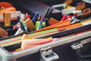 Office Supplies in suitcase