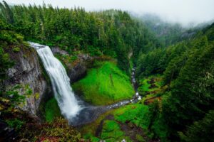 Waterfall on a green hill